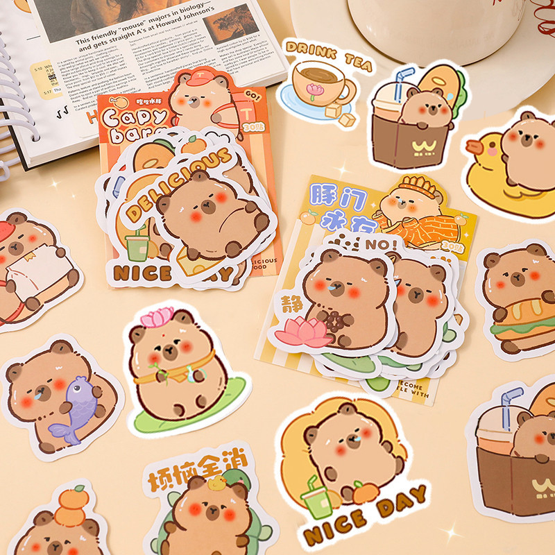 30 ชิ้นน่ารักการ์ตูน Capybara Series สติกเกอร์นักเรียนไดอารี่ตกแต่ง DIY วัสดุ Capybara Decals Pack