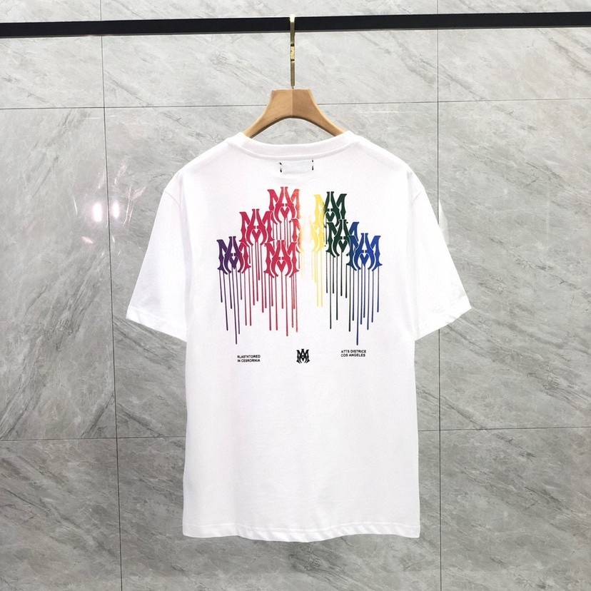 💥Amiri HOT Amiri เสื้อยืดแขนสั้น ผ้าฝ้าย ทรงหลวม พิมพ์ลายโลโก้ AMIRI หลากสี สําหรับผู้ชาย และผู้หญิง