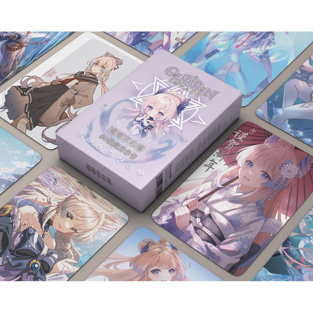 50-55pcs GENSHIN IMPACT Laser Holographic Photocards NAHIDA Sangonomiya Kokomi Arlecchino Yoimiya Xianyun Furina Navia Cartoon Photos Image Lomo Cards Hologram Postcards