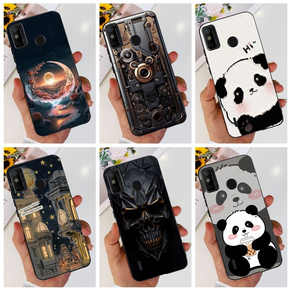 สําหรับtecno Spark 6 GoกรณีSpark Go 2020 น่ารักPandaการ์ตูนซิลิโคนสีดําTPUปลอกสําหรับTecno SparkGo 2021 6Goกรณี