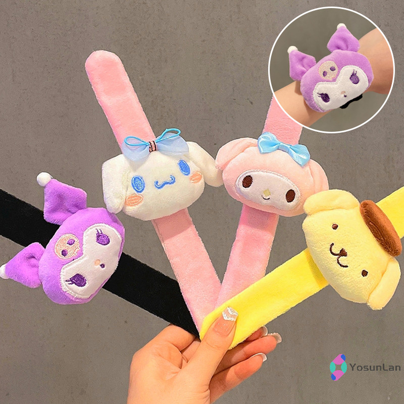 Yosunlan] การ์ตูน Sanrio Plush Clap วงกลมของเล่น Hello Kitty Melody สายรัดข้อมือ LinaBell Slap สร้อยข้อมือมือ Clap แหวนเด็ก Party Favor ของขวัญใหม่