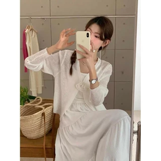 CHILI-KOKO 72052❤️เสื้อคลุมแขนยาวเข้มกัตดอกไม้ สีพาสเทล แมชต์กันได้ทุกชุด แฟชั่นใหม่แนวเกาหลี