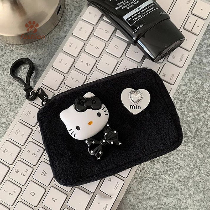SANRIO [แฟชั่น] ซานริโอ สวัสดี คิตตี้ น่ารักสีดํากระเป๋าบัตรตุ๊กตากระเป๋าใส่เหรียญการ์ตูน น่ารัก สาวของขวัญอุปกรณ์อะนิเมะของเล่น {ไทย}