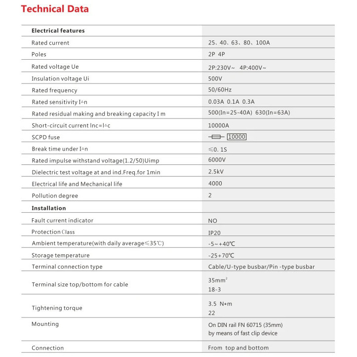 GEYA GYL9 ประเภท A RCD แม่เหล็กไฟฟ้า Residual Current Circuit Breaker AC ELCB 2 เสา 40A 63A 30mA RCCB - รูปที่ 6