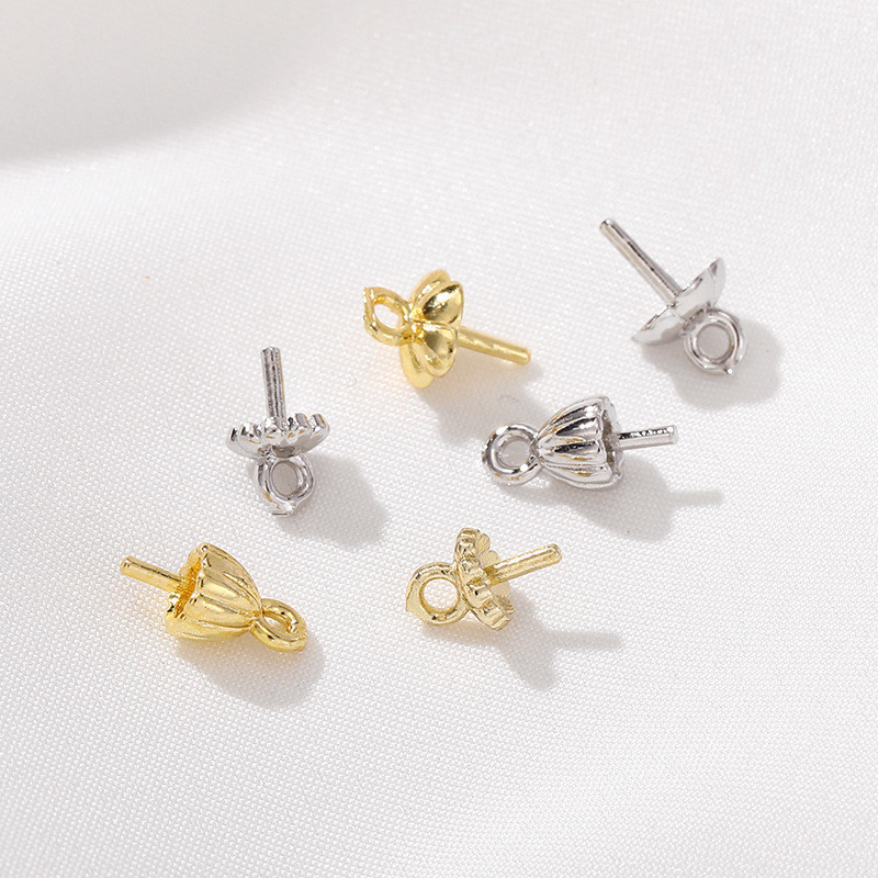 14k18k จี้มุกครึ่งรูทองที่ใส่ลูกปัดที่ใส่ดอกไม้หมวกลูกปัด DIY สร้อยข้อมือมือเครื่องประดับวัสดุ