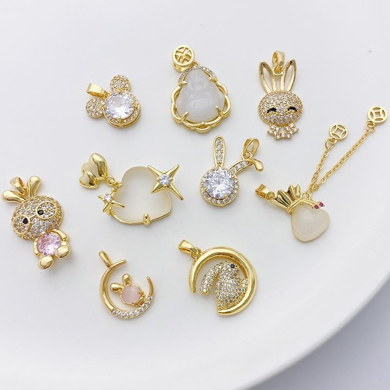 18k Gold-Covered สี-Preserve Zircon หยกกระต่าย Lucky กระเป๋ารักจี้จี้ Handmade diy String สร้อยข้อมือสร้อยคอเครื่องประดับอุปกรณ์เสริม