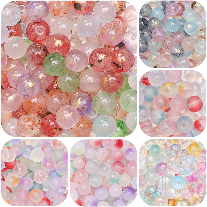 ลูกปัดแก้ว Frosted Jelly ทรงกลม ลูกปัดไม้ไผ่หลวม Spacer สําหรับ DIY เครื่องประดับ ทําสร้อยคอและสร้อยข้อมือ