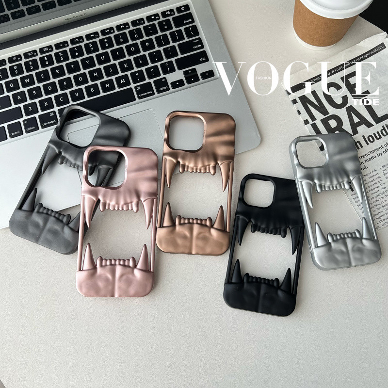 3d hollowed out tiger ฟันรุ่น frosted เคสโทรศัพท์สําหรับ iPhone 11 12 13 14 15 16 Pro Max Plus ปลอก TPU สีทึบนุ่มสําหรับ iPhone13 กรณี