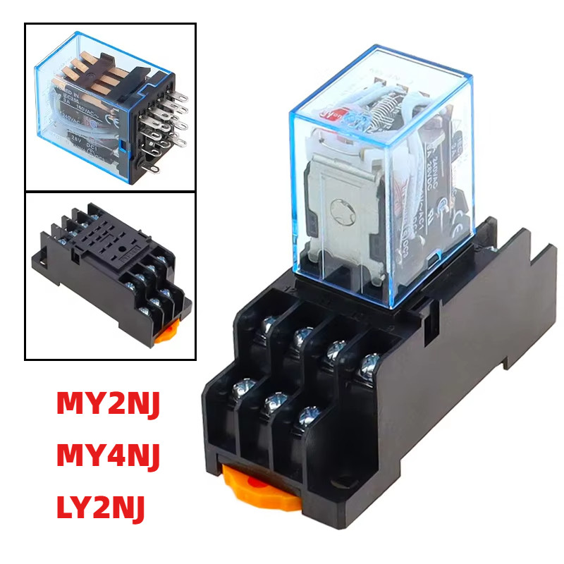 Ac 220V DC 24V 12V รีเลย์แม่เหล็กไฟฟ้าขนาดเล็ก 5A 8Pin 14Pin คอยล์รีเลย์ w ฐาน MY2NJ LY2NJ MY4NJ HH52P HH54P