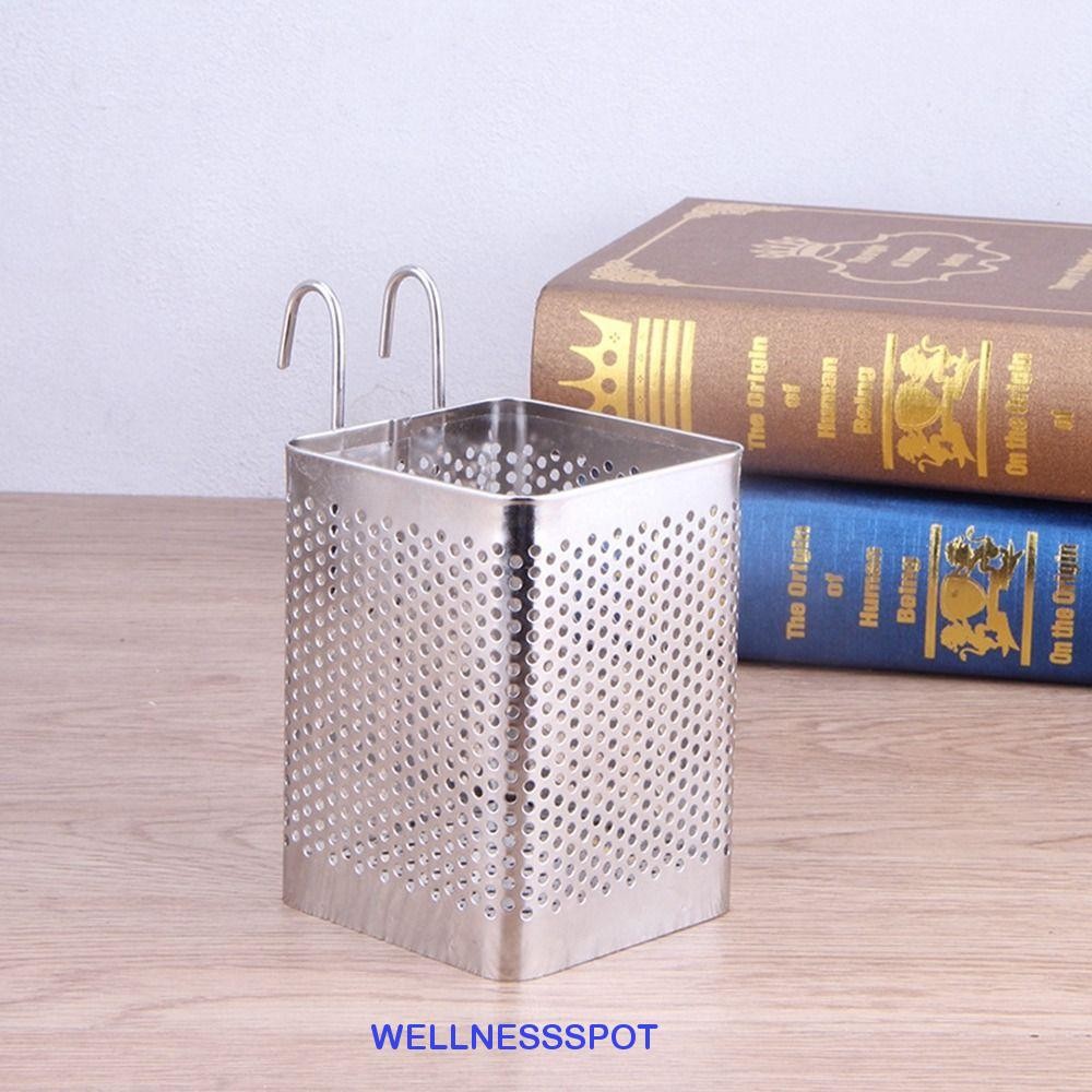 Wellnessspot ชั้นวางตะเกียบสแตนเลส, พร้อมตะขอแขวนช้อนส้อมตะกร้าอบแห้ง, มัลติฟังก์ชั่นประหยัดพื้นที่เงินบนโต๊ะอาหาร Drainer ช้อน