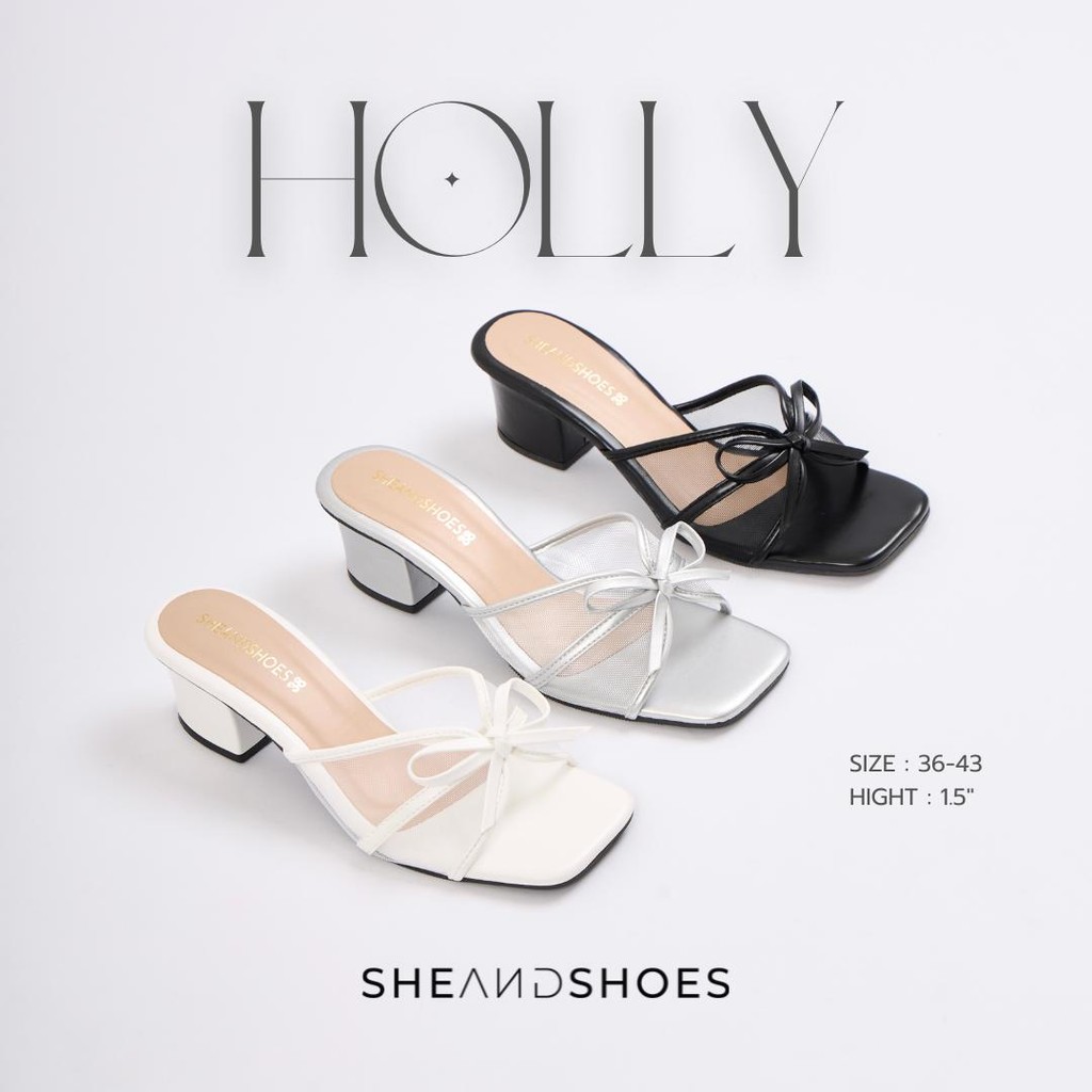 Holly รองเท้าส้นสูง 1.5 นิ้ว [Sz.36 - 43] ผ้าซีทรู สวยมาก น่ารักที่สุดดด