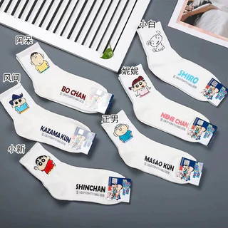 เกาหลี Dongdaemun Crayon Shin-Chan ผู้ชายผู้หญิงกลางหลอดถุงเท้าฤดูใบไม้ร่วงฤดูหนาวสบายๆน่ารักการ์ตูนรูปแบบ ins