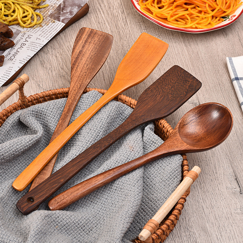 ไม้ Non-Stick Scoops ไม้พายไม้ธรรมชาติ Turner พลั่วทอดเครื่องครัวพลั่วเครื่องมือทําอาหารสําหรับ Chef Home Cook