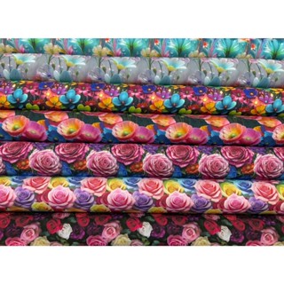 ผ้าเมตร ผ้าคอตต้อนญี่ปุ่น 100% พิมพ์ลายดิจิตอล ลายดอกกุหลาบ …