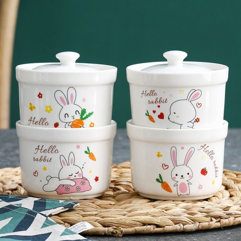 [Hot Sale]New Rabbit4Inch Ceramic Stew Pot with Lid, Water-Proof Stew for Bird's Nest, Supplements, 