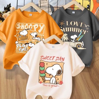 [90cm-150cm ] เสื้อยืดแขนสั้น Snoopy พิมพ์ลาย แฟชั่นฤดูร้อน …
