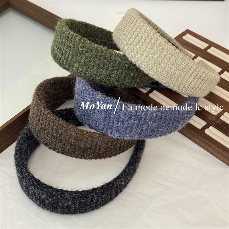 ที่คาดผมขนสัตว์ถักวินเทจใหม่ สีพื้น ลายทาง ที่คาดผมอเนกประสงค์ ที่คาดผมหรูหราสำหรับกลางแจ้ง