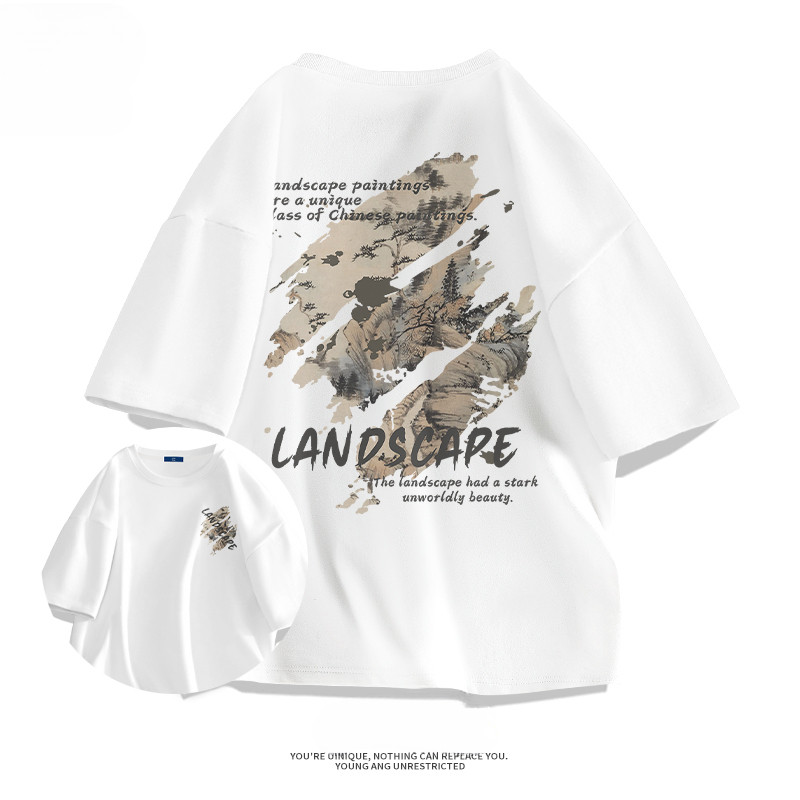 เกาหลี เสื้อแบบดารา เสื้อยืดแขนสั้น CMDXY5374 ผู้ชาย ผู้หญิง ลายทาง ตัวอักษร หลวม ลายสกรีน ฤดูร้อน ฤดูใบไม้ผลิ