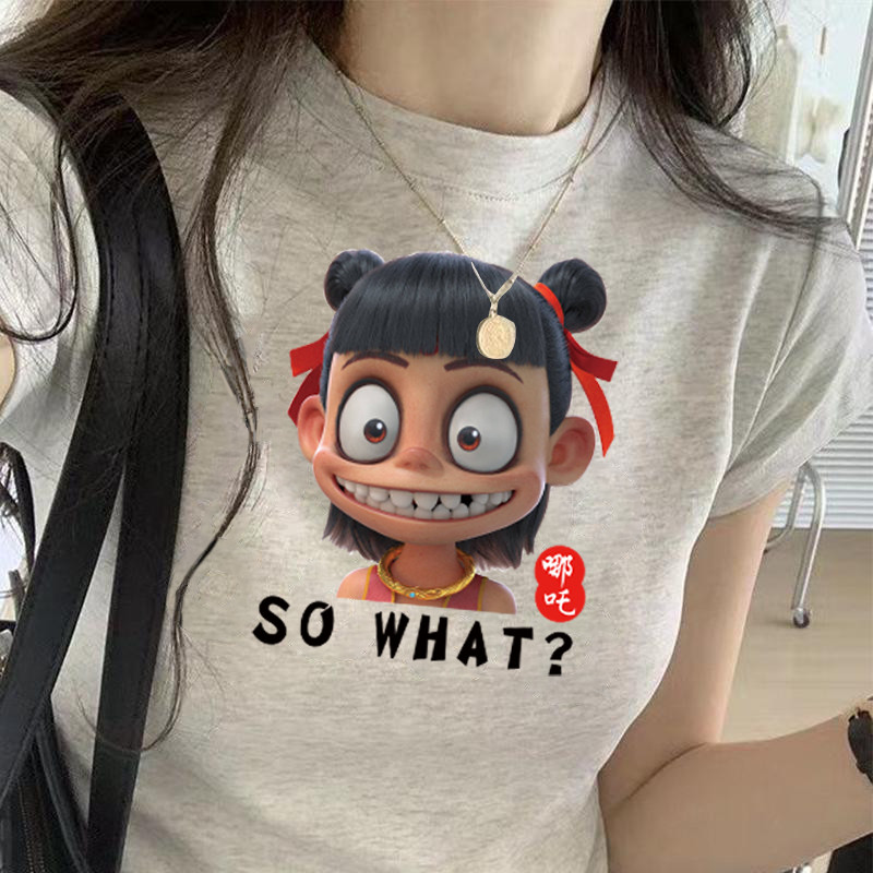 ราคาพิเศษ ล็อตสุดท้าย!! เสื้อยืดแขนสั้นผู้หญิงคอกลม ผ้าฝ้ายทรงสลิมฟิต สไตล์แฟชั่นการ์ตูน