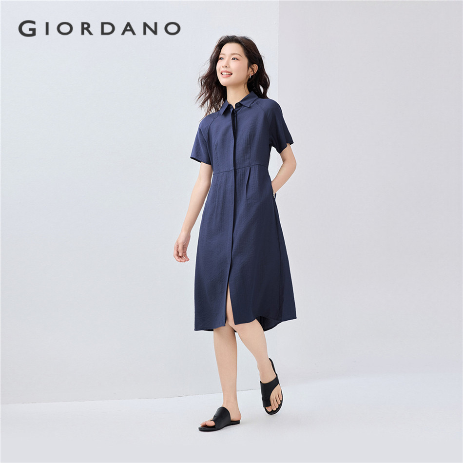 GIORDANO WOMEN Pleated waist conceal placket shirt dress 05465077
