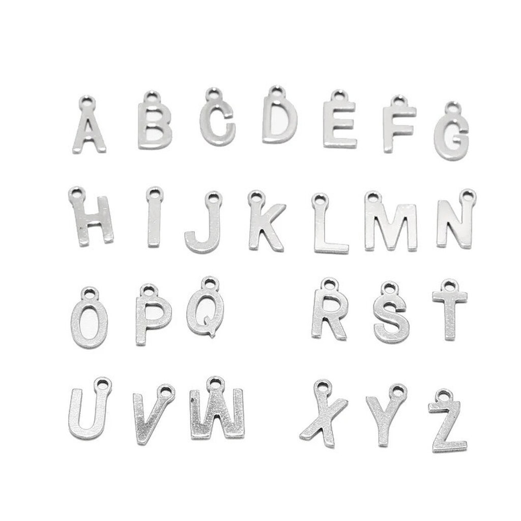 Tiny Alphabet A-Z add clip-on charm (เฉพาะจี้) จี้อักษร สแตนเลส สีเงิน