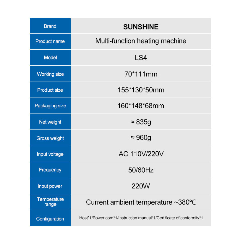 เครื่องทำความร้อนอเนกประสงค์ สูงถึง 380℃ SUNSHINE LS4 รูปที่ 8
