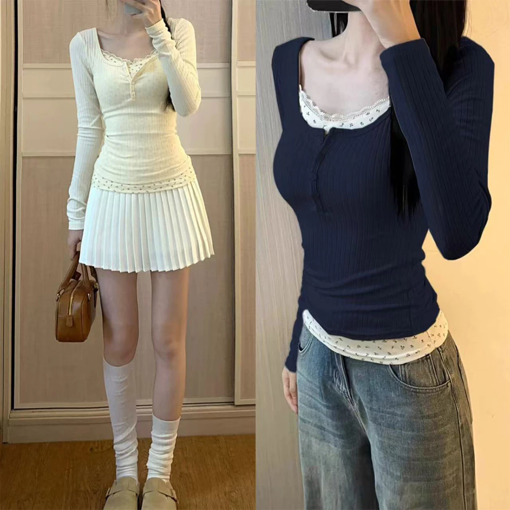 เสื้อแขนยาว สไตล์ฝรั่งเศสผ้าลูกไม้ลายดอกไม้
