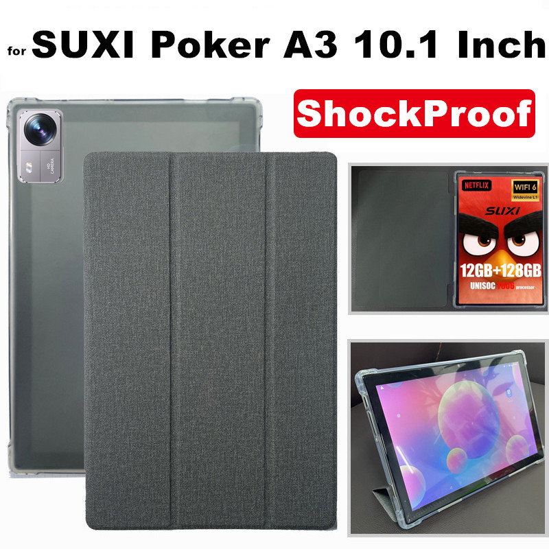 for SUXI Poker A3 10.1 Inch Android Tablet Flip Leather Case Ultra-Thin Three Fold Shockproof With S