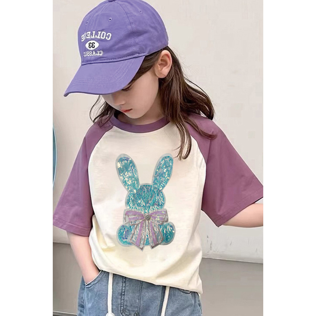 COD เกาหลี เด็กชายผู้หญิง เสื้อยืดผ้าคอตตอน  100% NJX0309 ลายทาง ตัวอักษร หลวม เสื้อยืด  ลายสกรีน ฤด