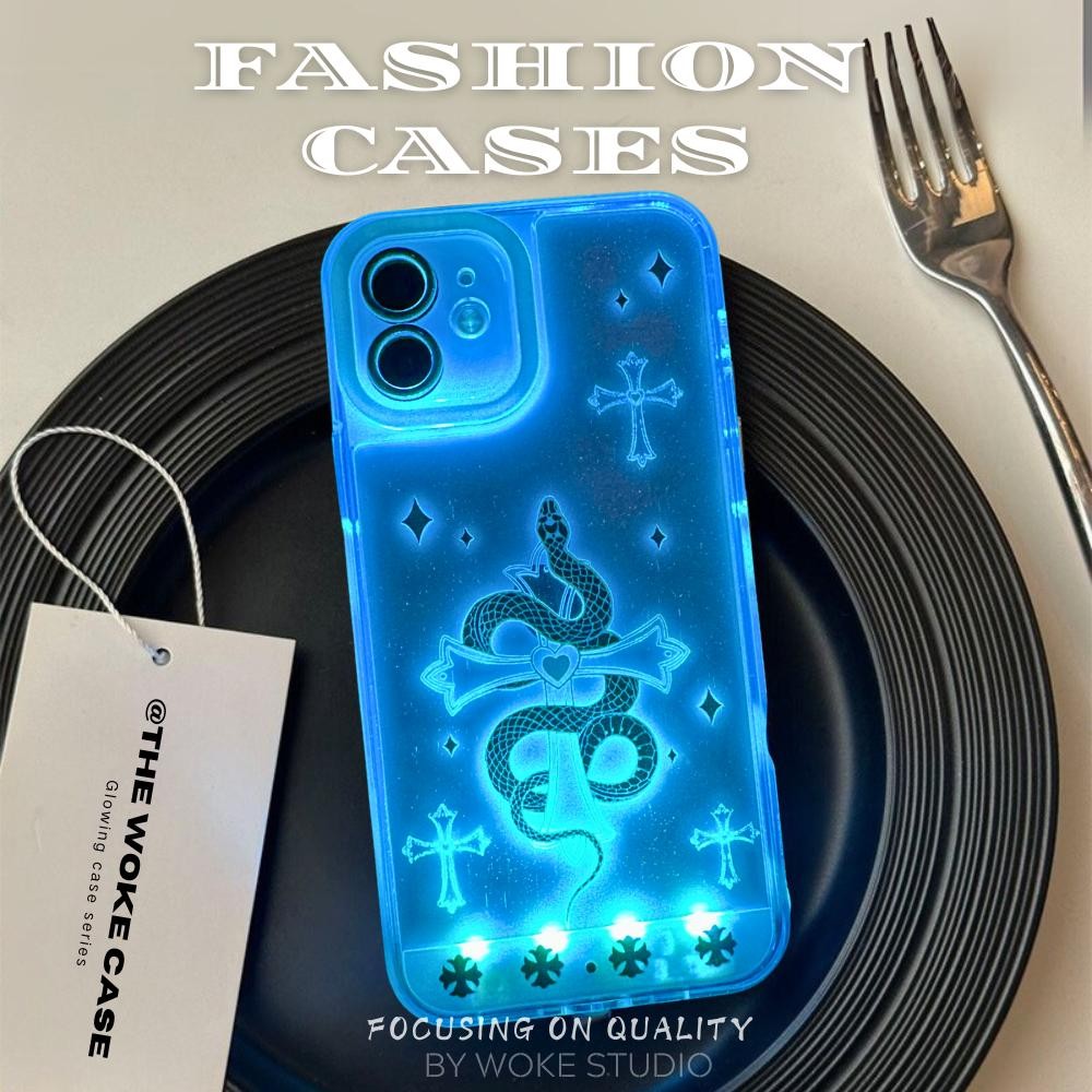 เคสไอโฟนเรืองแสง LED, เคสลายงู, เคสฮัลโหลคิตตี้, เคสลาบูบู, เคสเท่, ควบคุมไฟได้, เปลี่ยนเคสโทรศัพท์ 7 สี, สําหรับ IPhonex-16promax, เคสแฟชั่น, ของขวัญ