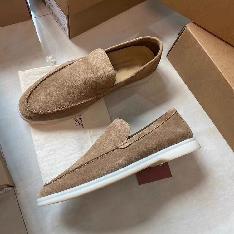 Loro Piana ของแท้หนัง Breathable Casual สบาย Soft-Soled รองเท้าส้นแบน