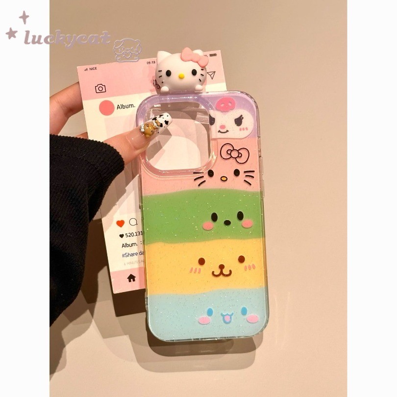 IPhone 16 15 14 13 12 11 Pro Max X Xr Xs Max 7 8 Plus SE2020 เคสโทรศัพท์น่ารัก 3D DIY Big Head Cat + Lanyard Clear Soft Cover