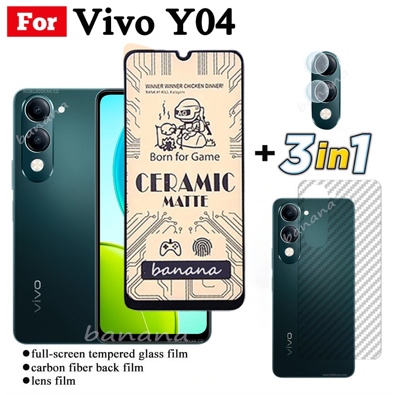 3 IN 1 Vivo Y04 เซรามิคกระจกนิรภัยสําหรับ Vivo Y29S Y28S Y29 Y28 4G Y19D Y03 เลนส์กล้องกระจกป้องกันหน้าจอและฟิล์มด้านหลัง