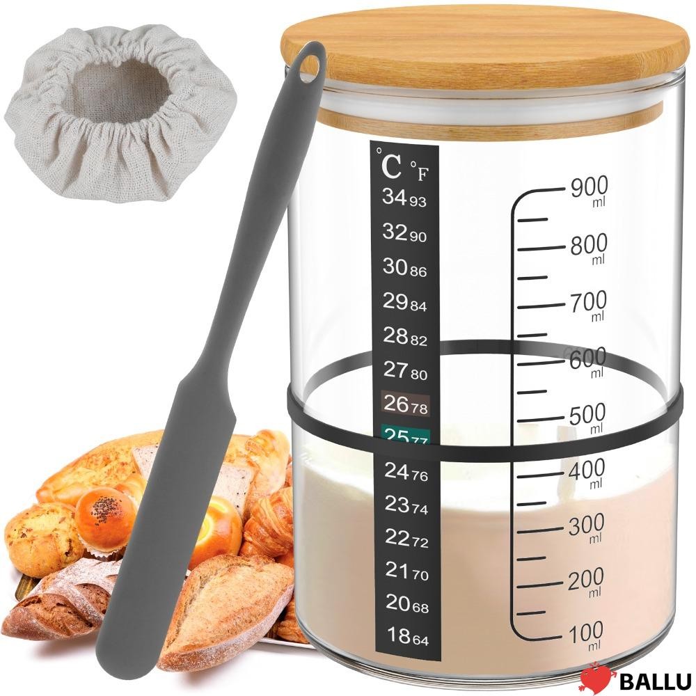Ballu Sourdough Starter Jar Kit, 900ml เก็บอาหาร Sourdough Starter คอนเทนเนอร์,ปากกว้างนํากลับมาใช้ใ