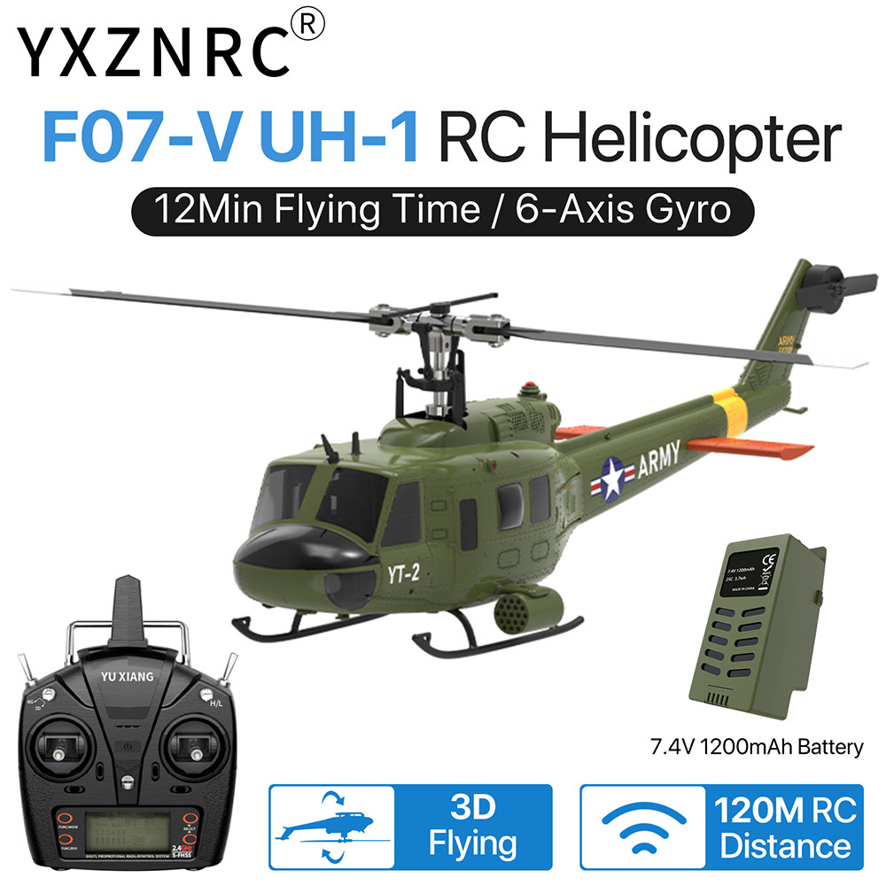 2025 ใหม่ YUXIANG RC เฮลิคอปเตอร์ F07-V UH-1 6 แกน Gyro 6CH 3D 1:34 Scale Huey Dual Brushless มอเตอร
