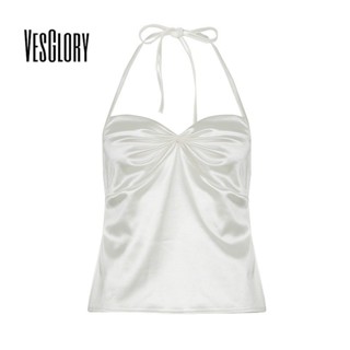 VesGlory ผู้หญิง 2025 แฟชั่น Tanks Halter Backless Bow Pleat…