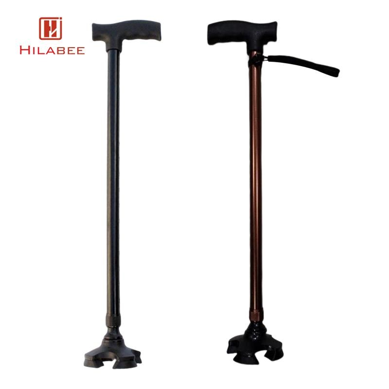 Hilabee ไม้เท้าอลูมิเนียมอัลลอยด์ Strong สี่ขา Crutch Retractable Stable แบบพกพา 10 เกียร์ปรับไม้เท้าผู้สูงอายุ