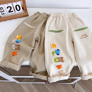 ฤดูใบไม้ผลิและฤดูใบไม้ร่วง กางเกงขายาวปักลายการ์ตูนสำหรับเด็…