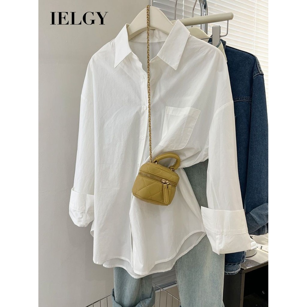IELGY ดีไซน์ขี้เกียจและเสื้อเชิ้ตลายทางทรงหลวมสําหรับผู้หญิง