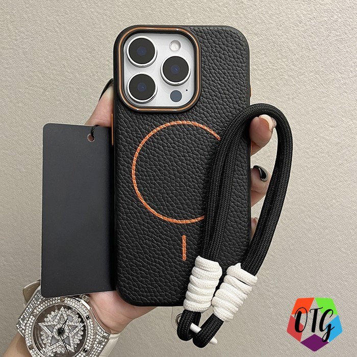 1 บาท ใสเคสแม่เหล็ก พร้อมสายคล้อง for Iphone17 11 16 15 12 13 14 Pro Max Xr X Xs Max ลายลิ้นจี่ ชาร์