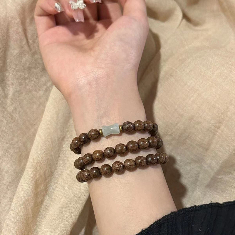 ชิฮวา✨สร้อยข้อมือไม้ไม้ไผ่สองชั้น หลายวงกลม ลูกปัดกลม สันติภาพ โอนเงินทรัพย์