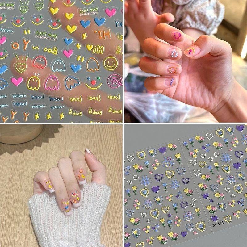 สติกเกอร์ติดเล็บ ลายดอกไม้น่ารัก DIY สติกเกอร์ติดเล็บ หน้ายิ้ม เด็กผู้หญิง แฟชั่น อุปกรณ์ของขวัญ