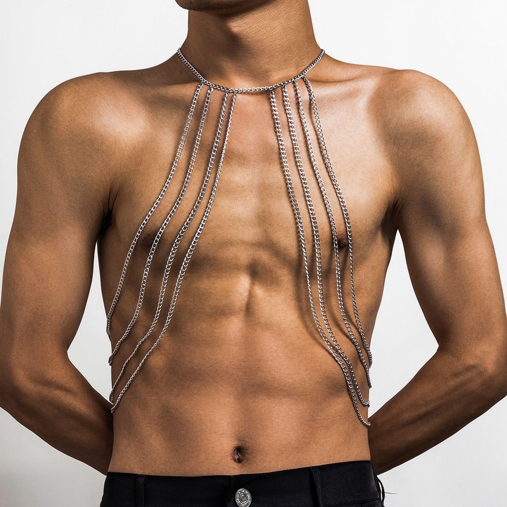 M004 ผู้ชาย Body Chain Simple Hip-Hop Multi-Layer โลหะโซ่หน้าอกผู้ชายอุปกรณ์เสริม