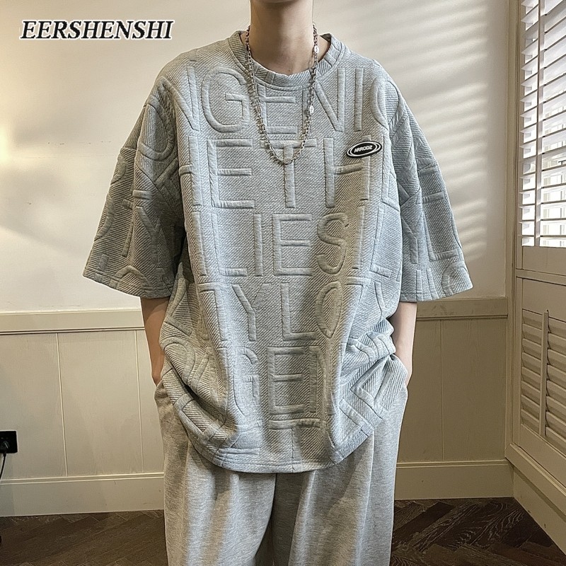 EERSHENSHI เสื้อยืดแขนสั้น ทรงหลวม สีขาว แฟชั่นฤดูร้อน สไตล์อเมริกัน สําหรับผู้ชาย