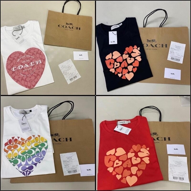 2024 Coach เสื้อยืดลําลอง คอกลม แขนสั้น ผ้าฝ้าย พิมพ์ลายโลโก้หัวใจ ขนาดใหญ่ แฟชั่นสําหรับผู้ชาย และผู้หญิง ไซซ์ S-5XL 03