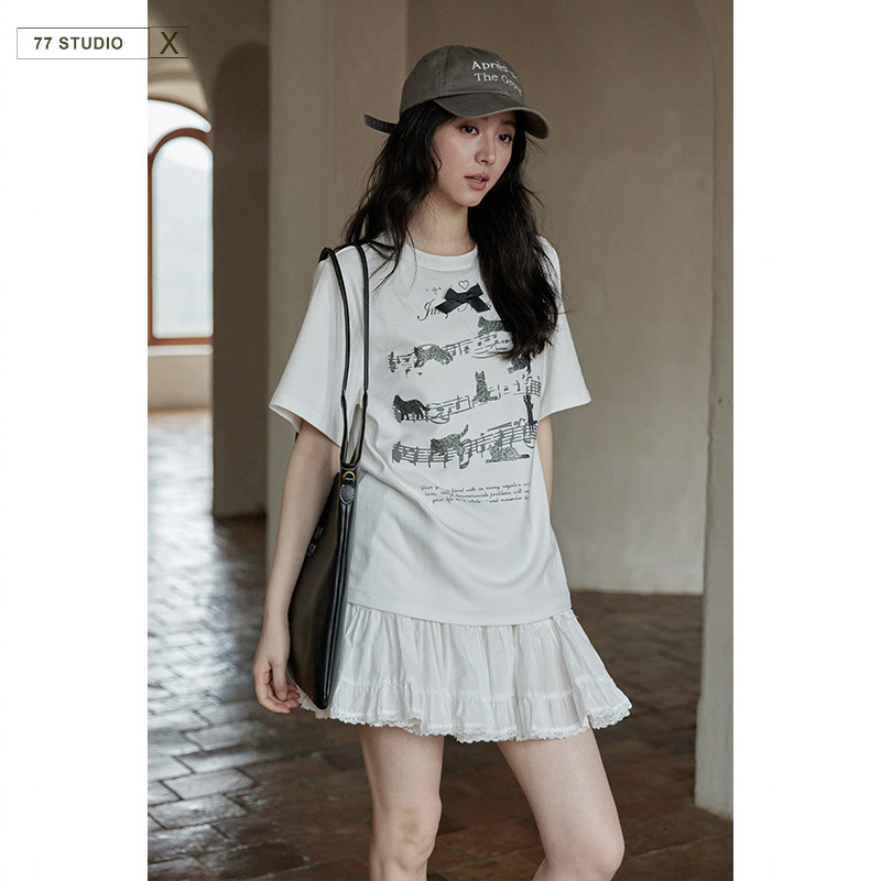 （พร้อมส่งจากกทม มาถึงใน 2วัน)เสื้อยืดพิมพ์ลายการ์ตูนแขนสั้น ผ้าฝ้ายแท้ คุณภาพดีมากเสื้อยืดผู้หญิงสำหรับหน้าร้อน☀