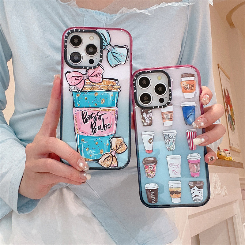Casetifg เคสโทรศัพท์มือถือ ซิลิโคนแข็ง กันกระแทก ลายถ้วยกาแฟ ไล่โทนสี พร้อมกล่อง สําหรับ iPhone 11 12 13 14 15 Pro Max 14 15 Plus