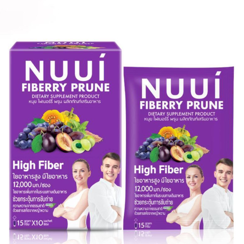 (1กล่อง 6ซอง) NUUI FIBERRY PRUNE หนุย ไฟเบอร์รี่ พรุน Fiber ช่วยกระตุ้นการขับถ่าย กล่องสีม่วง