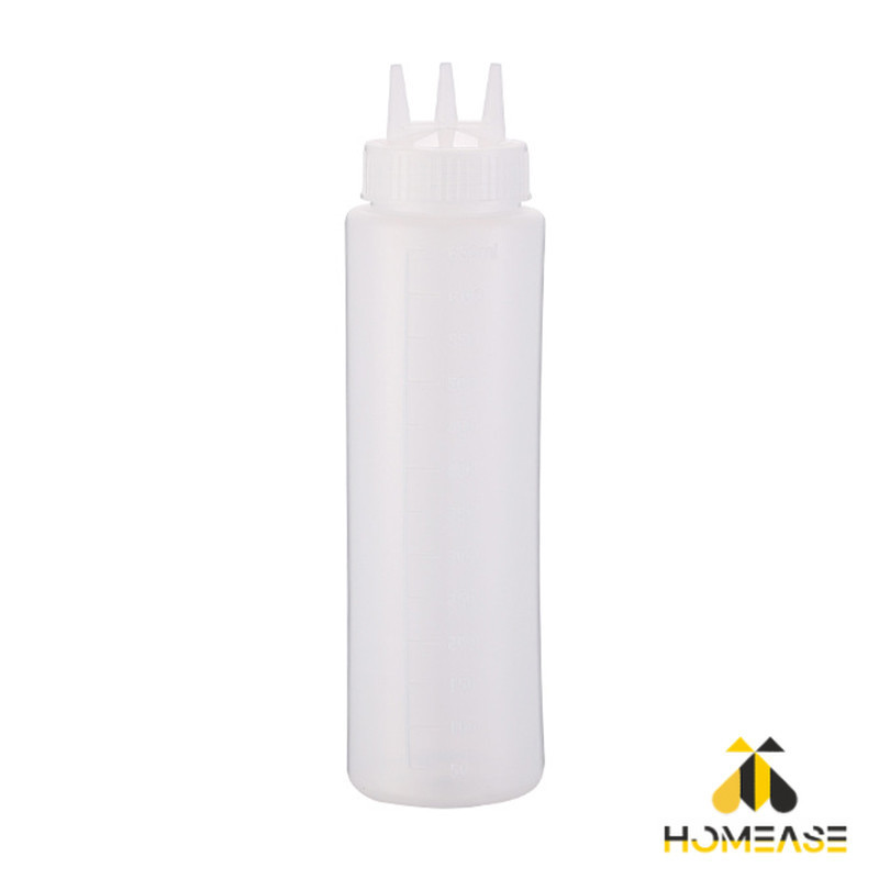 HA ขวดน้ำสลัด ขวดบีบซอสพลาสติก ขวดแยม 3 รู ฝาครอบ Condiment Squeeze Bottles