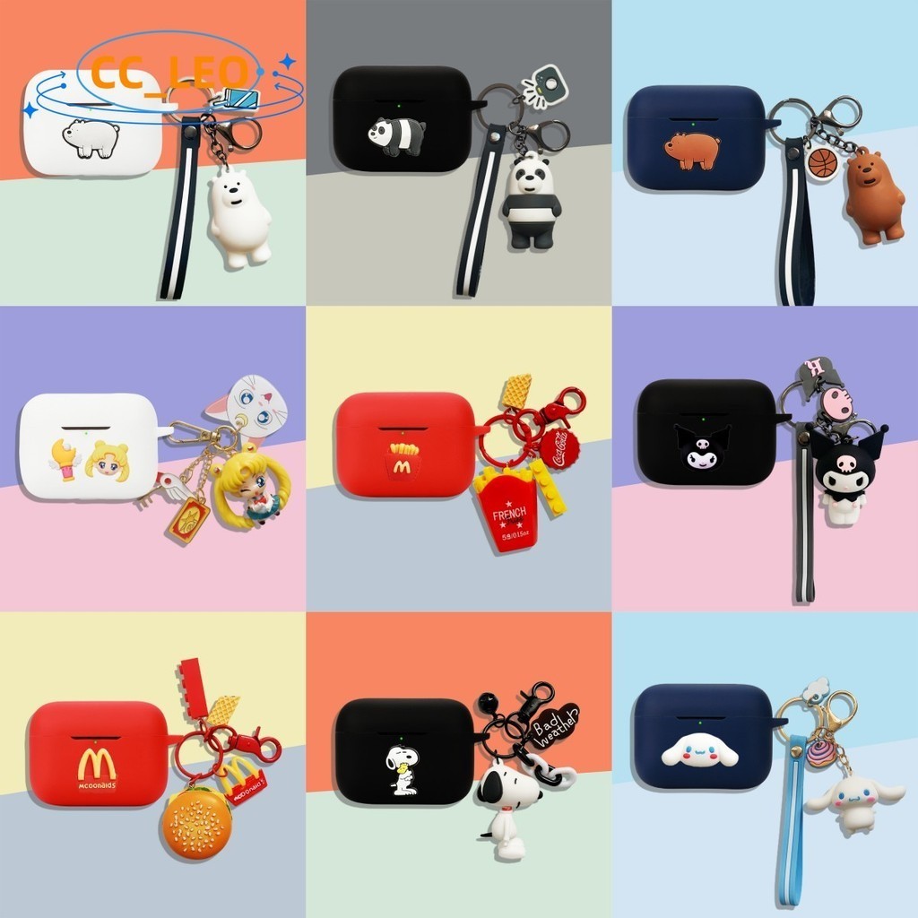 For EarFun Air2 NC Case Cartoon Burger Keychain Pendant EarFun Air2 NC Silicone Soft Shell Case Cute